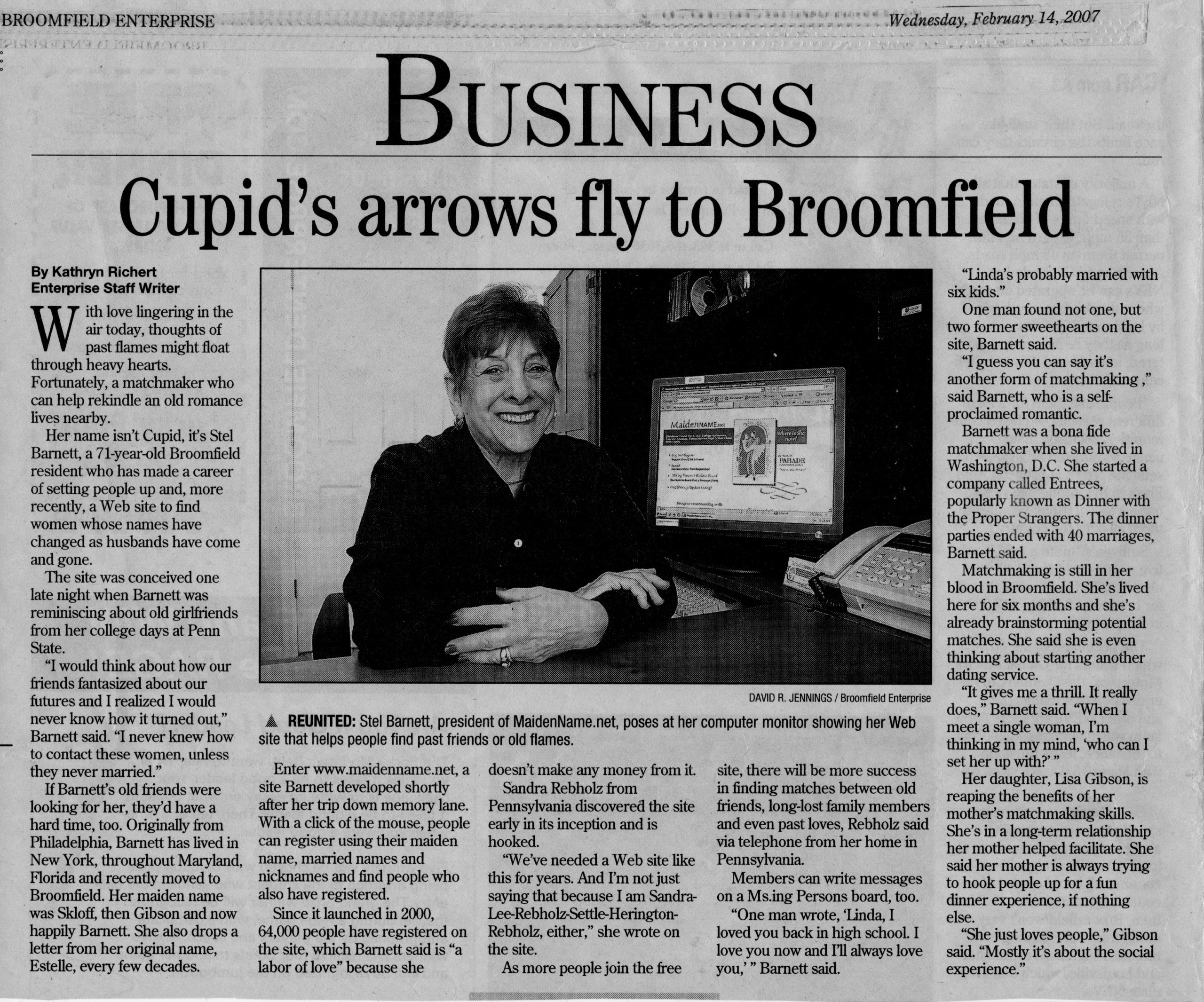 Cupid's Arrow Flies to Broomfield article from Broomfield Enterprise